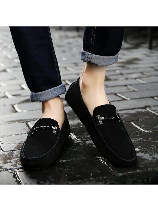 ?Men\'s Black Calfskin Leather Slip On Comfortable Low Top Soft Penny  Loafers main image 5